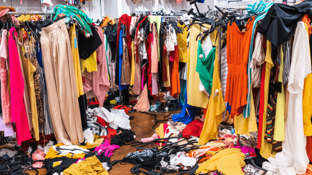 Colorful Garments on the Rack and On The Floor