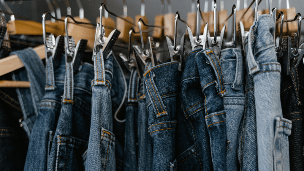 Rack of denim jeans