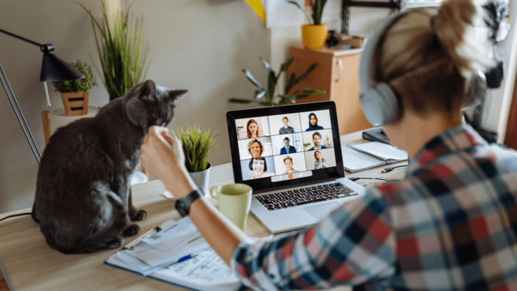 Woman with Cat working from home