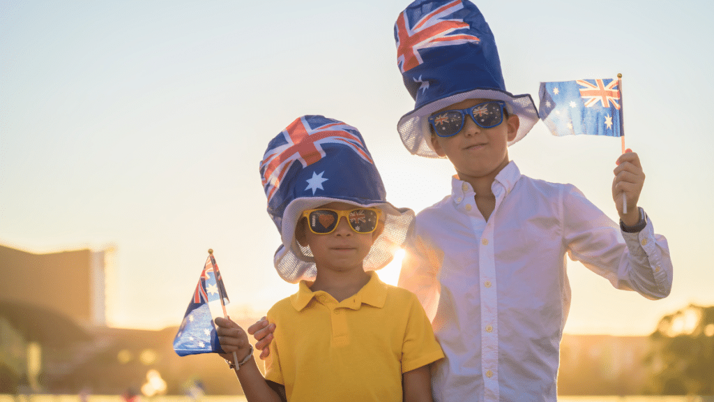two kids celebrating Australia Day